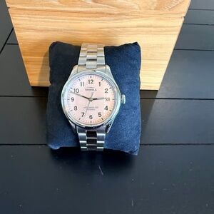 Shinola Silver Watch with Pink Face